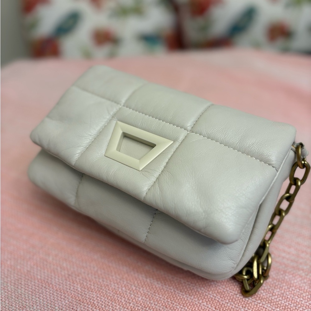 Zara Cream Leather Clutch with Gold Chain